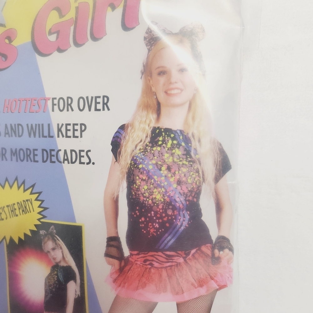 Eraspooky Women 80's Girl Halloween Costume Dress Headwrap Glovelettes S… - Picture 3 of 5